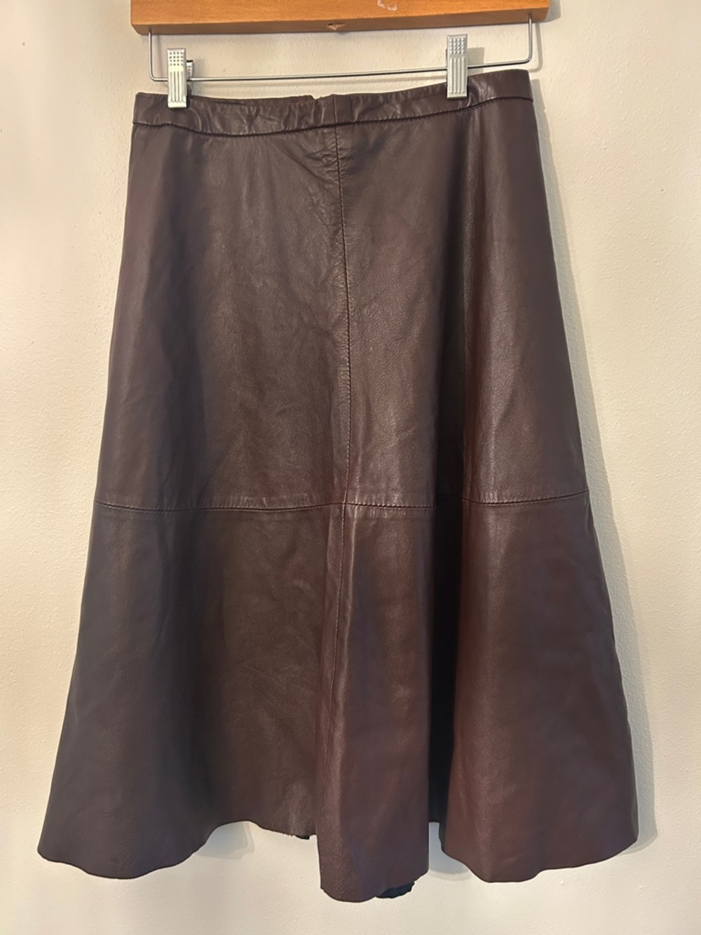 Zara Women's Brown Leather A-Line Midi Skirt